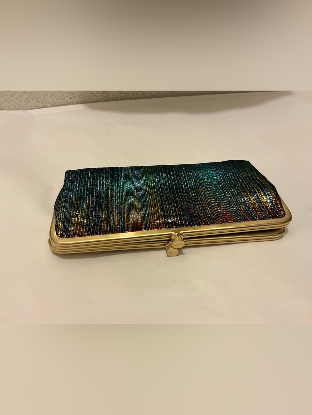 HOBO international Iridescent Purple and Blue Metallic Frame Clutch Rare